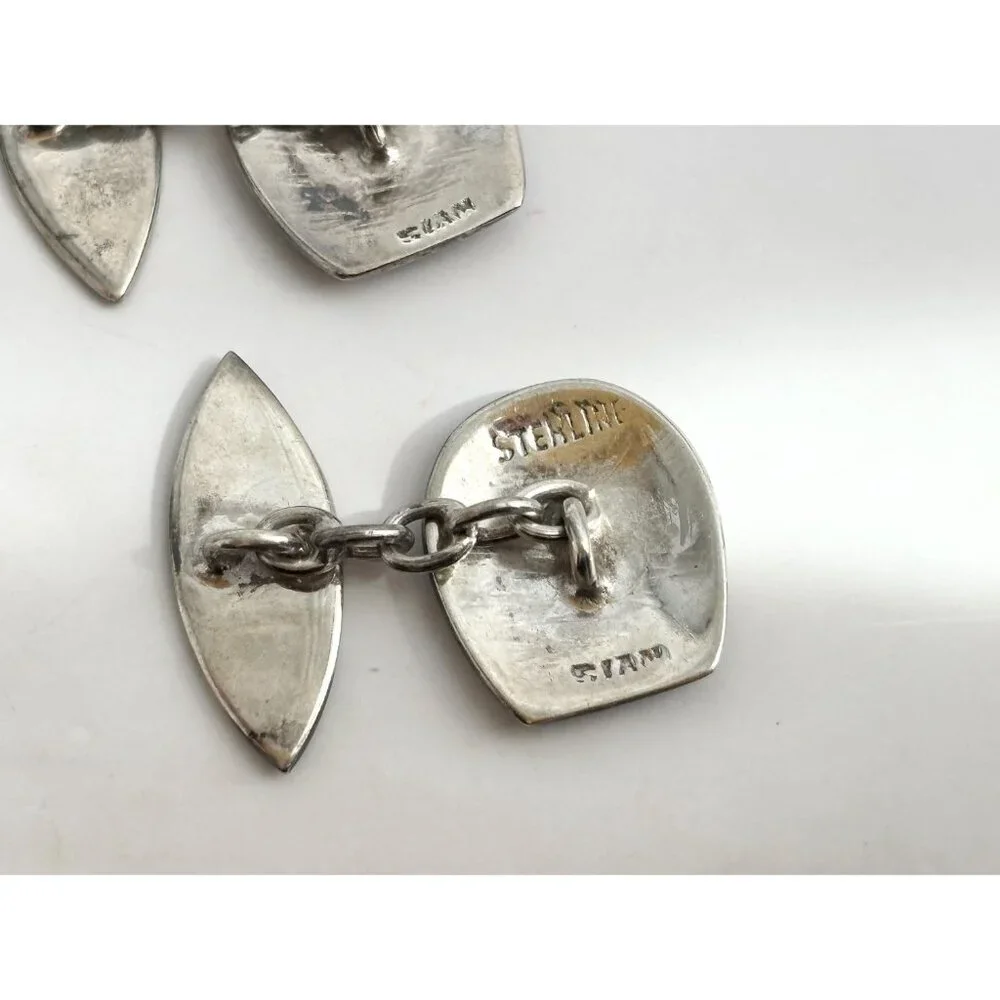 Siam Sterling Cufflink Black Horseshoe Nielloware Vintage Thai Made 925 Earrings